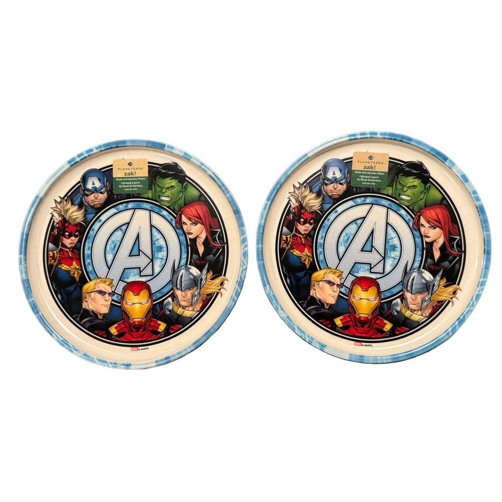 ZAK! Designs SET OF 2 Lunch PLATES: Marvel AVENGERS  8" Round hard to find rare